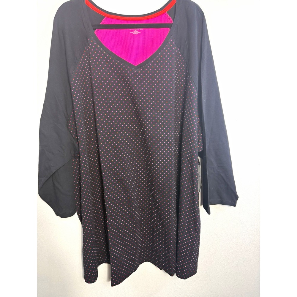 CATHERINE'S Women's Plus 5X Black Polka Dot Scoop Neck Raglan Stretch Tee